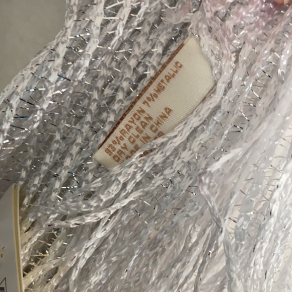 Collection Eighteen Metallic Net Fringe Evening Wrap White Open Knit - Picture 7 of 7